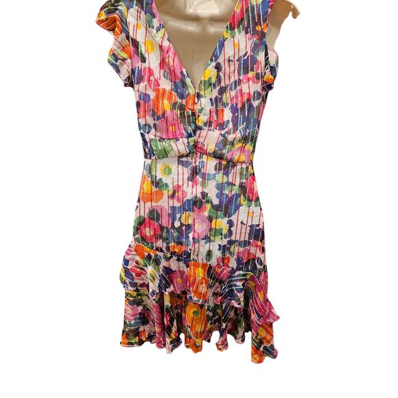 Saloni catia silk blend floral colorful asymmetric hem ruffle summer dress 2 US - Picture 5 of 10